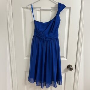 Blue Flowy Chiffon A-line One Shoulder Cocktail Formal Mini Evening Dress
